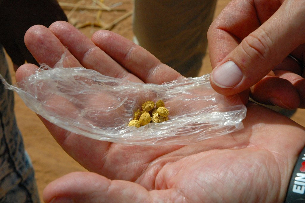 A sample of gold taken from a mine.
